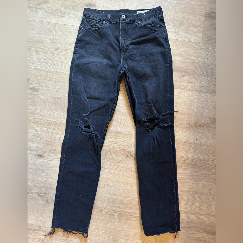 Gap Cheeky Strait High Rise Jean In Black Raw Hem Ankle Length Size 10 Tall